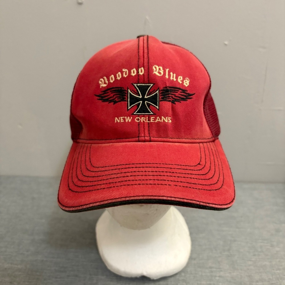 Alternative Apparel Trucker Hat Mens OSFA Red Voodoo Blues New Orleans Y2K‎ Mesh